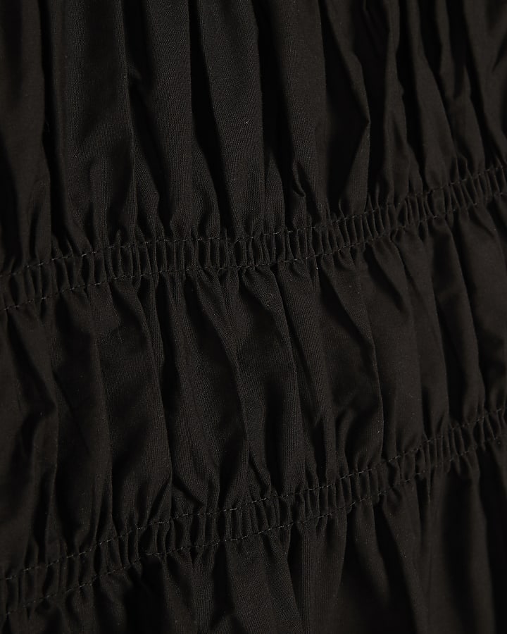 Black Short Sleeve Shirred Top
