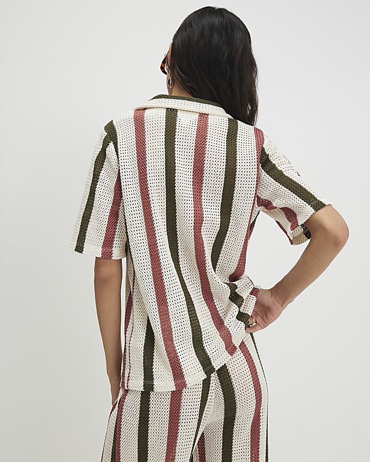 Cream Crochet Stripe Shirt
