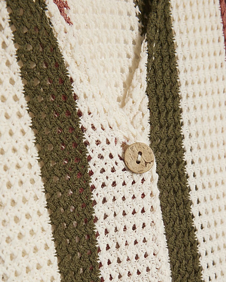 Cream Crochet Stripe Shirt