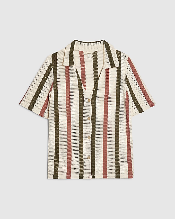 Cream Crochet Stripe Shirt
