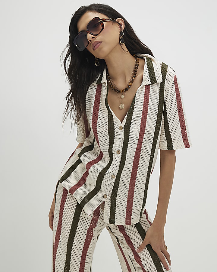 Cream Crochet Stripe Shirt
