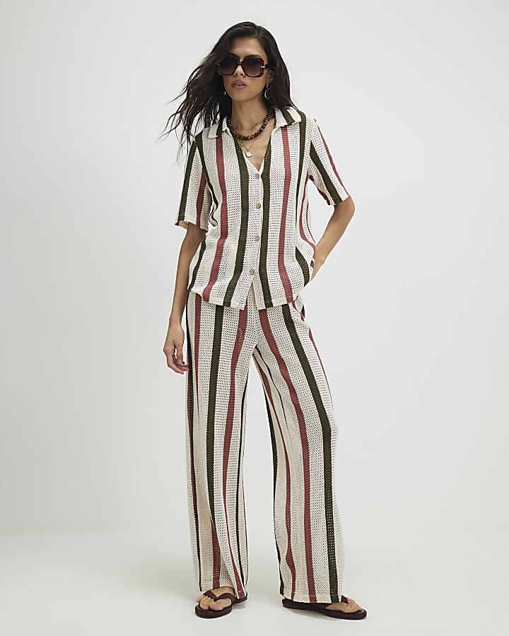 Cream Crochet Stripe Shirt