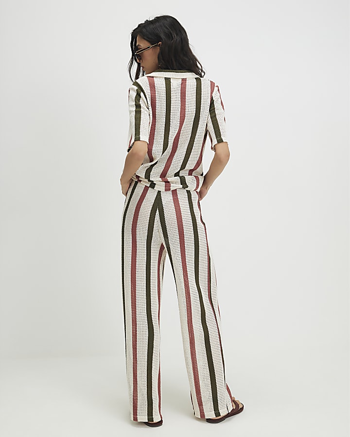 Cream Crochet Stripe Trousers