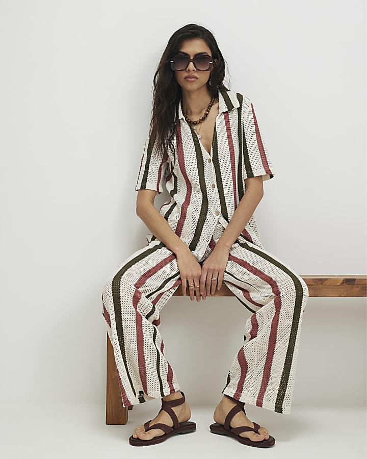 Cream Crochet Stripe Trousers