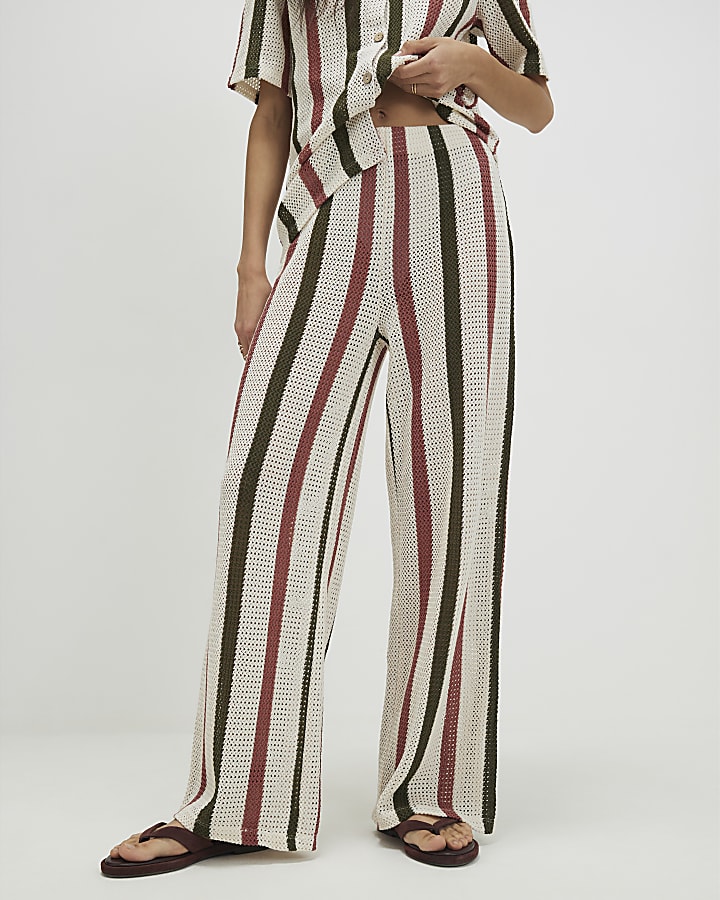 Cream Crochet Stripe Trousers