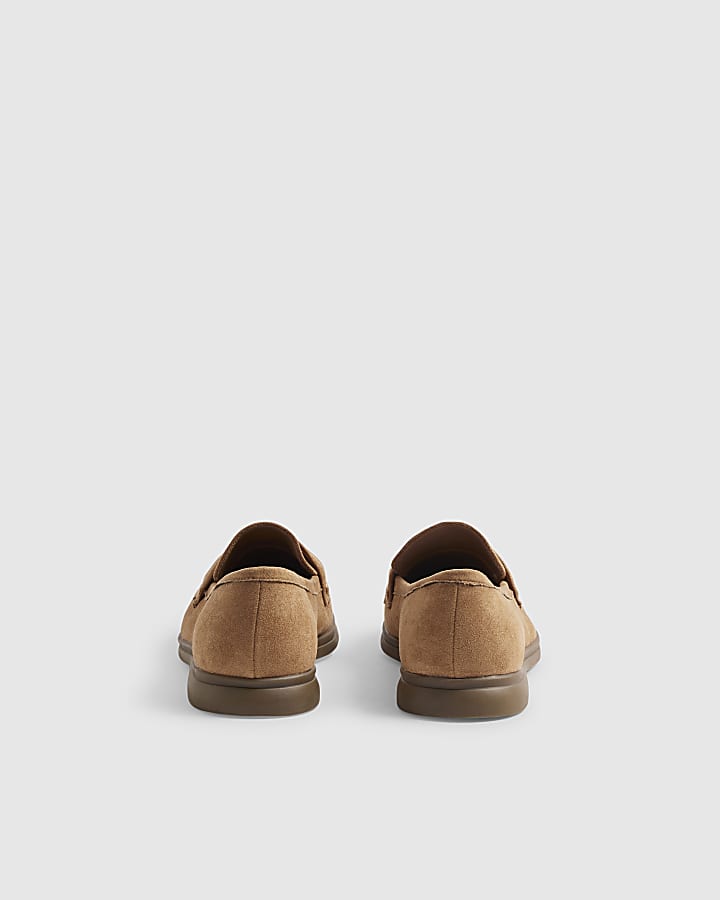 Brown Faux Suedette Metal Decal Loafers