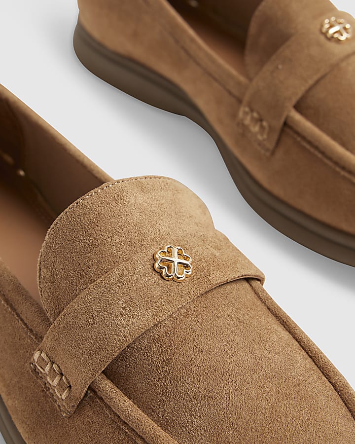 Brown Faux Suedette Metal Decal Loafers