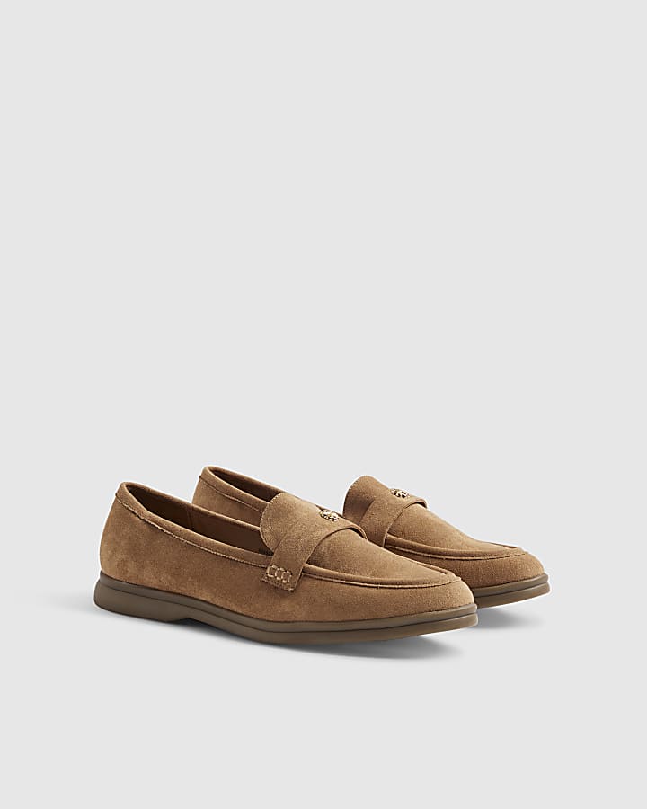 Brown Faux Suedette Metal Decal Loafers