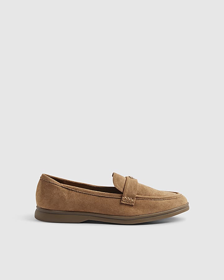 Brown Faux Suedette Metal Decal Loafers