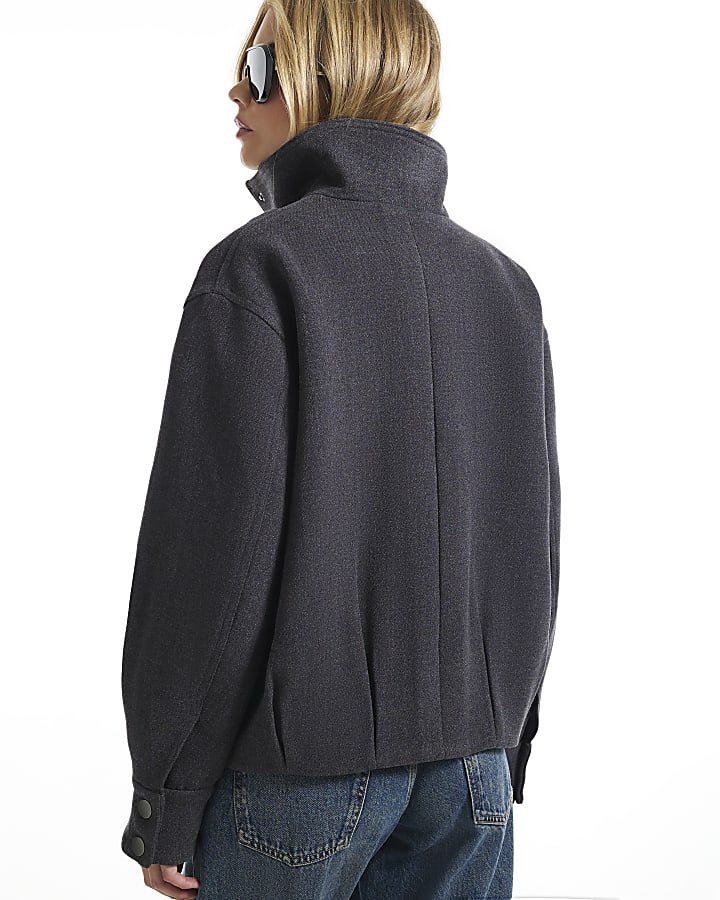 Grey Funnel Neck Bomber Jacket