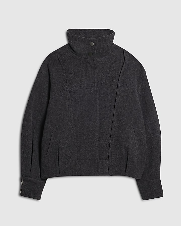 Grey Funnel Neck Bomber Jacket