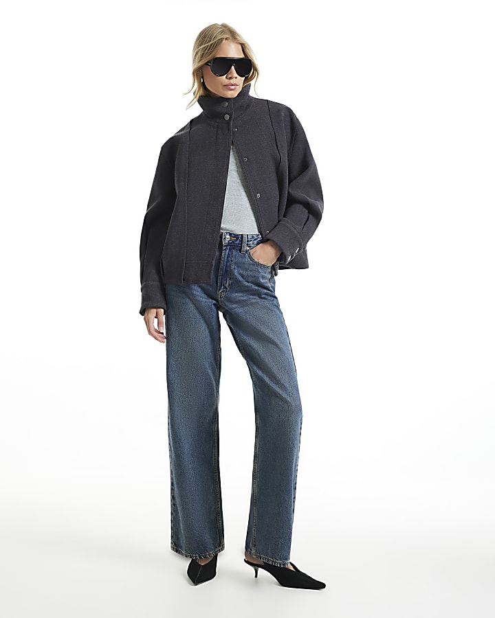 Grey Funnel Neck Bomber Jacket