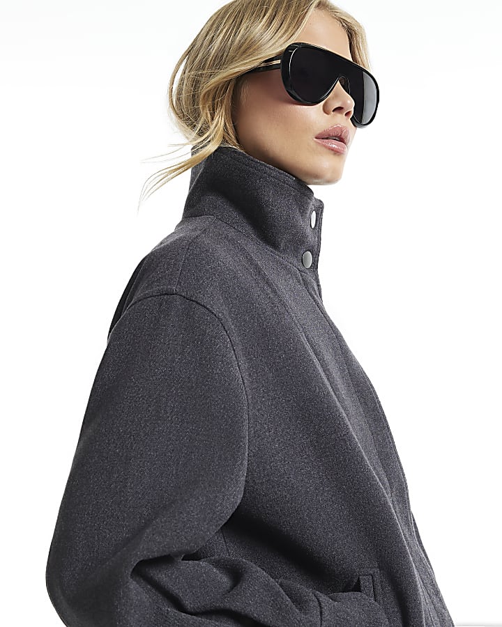 Grey Funnel Neck Bomber Jacket