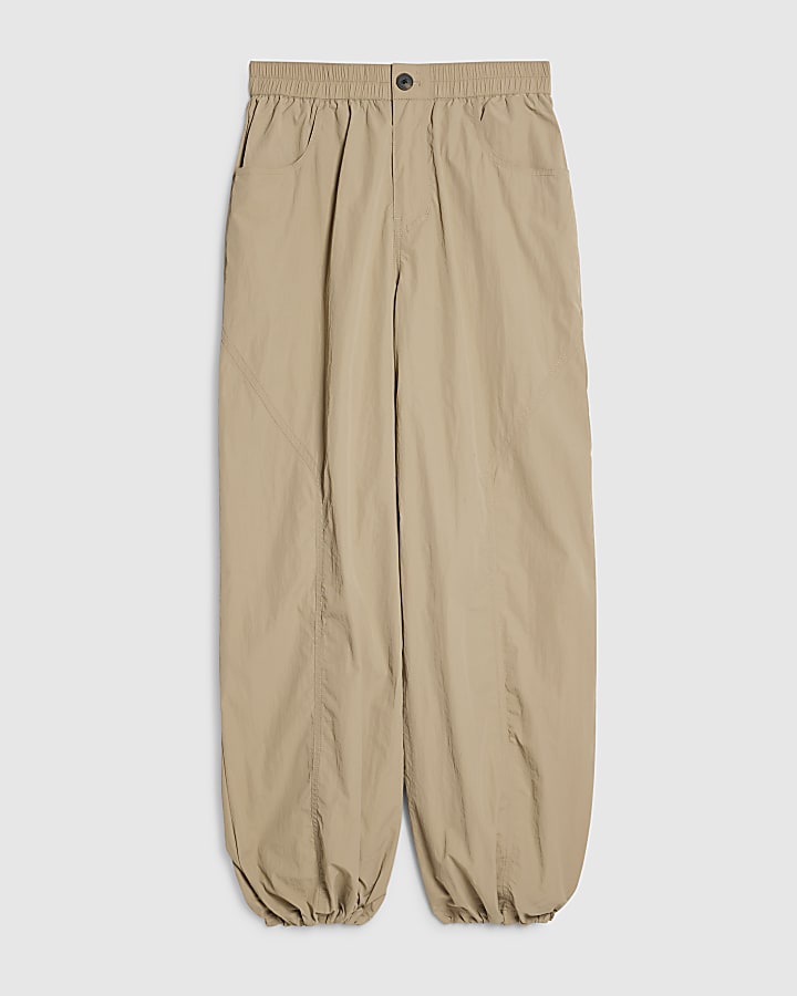 Beige Drawstring Hem Trousers