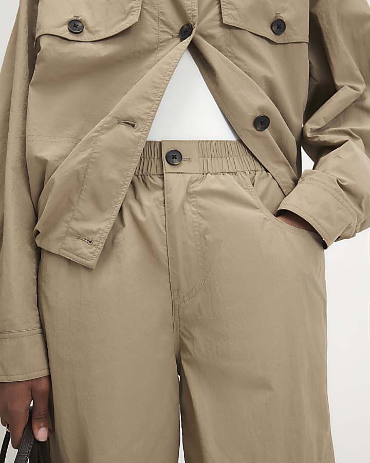 Beige Drawstring Hem Trousers