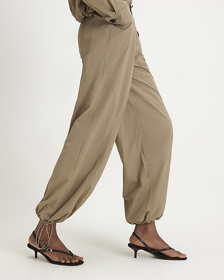 Beige Drawstring Hem Trousers