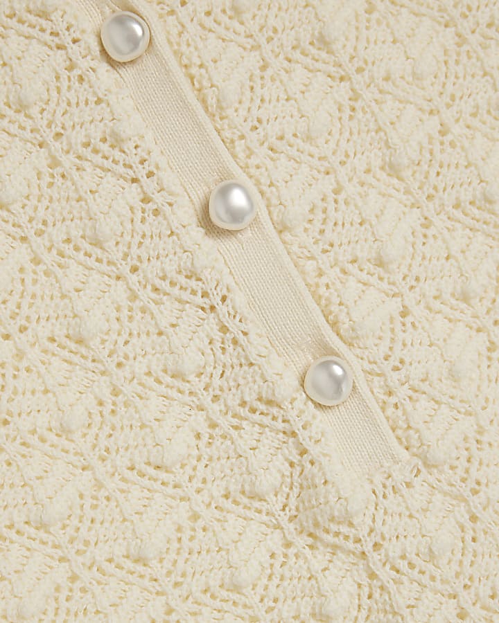 Cream Knit Pointelle Henley Top