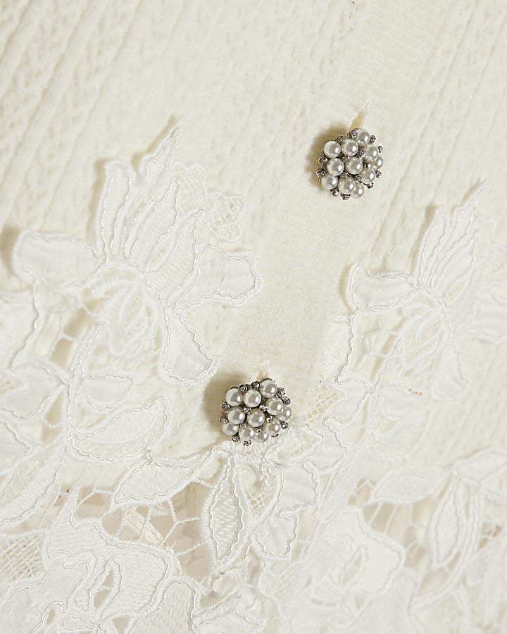 Cream Pointelle Lace Hem Cardigan