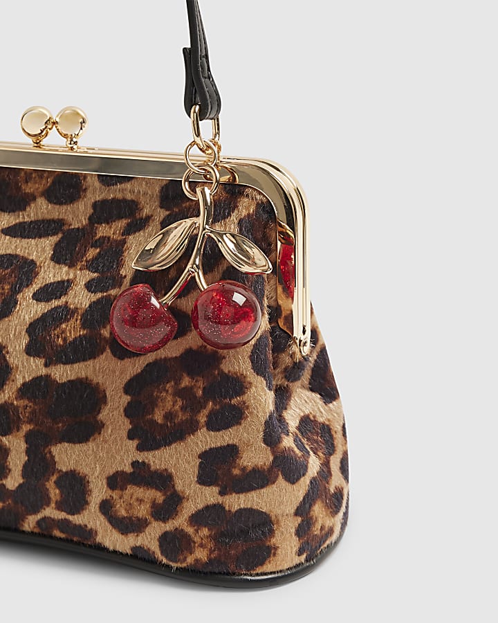 Brown Leopard Print Framed Clutch Bag