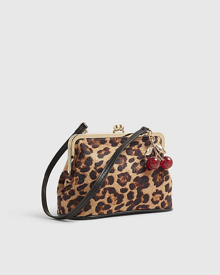 Brown Leopard Print Framed Clutch Bag