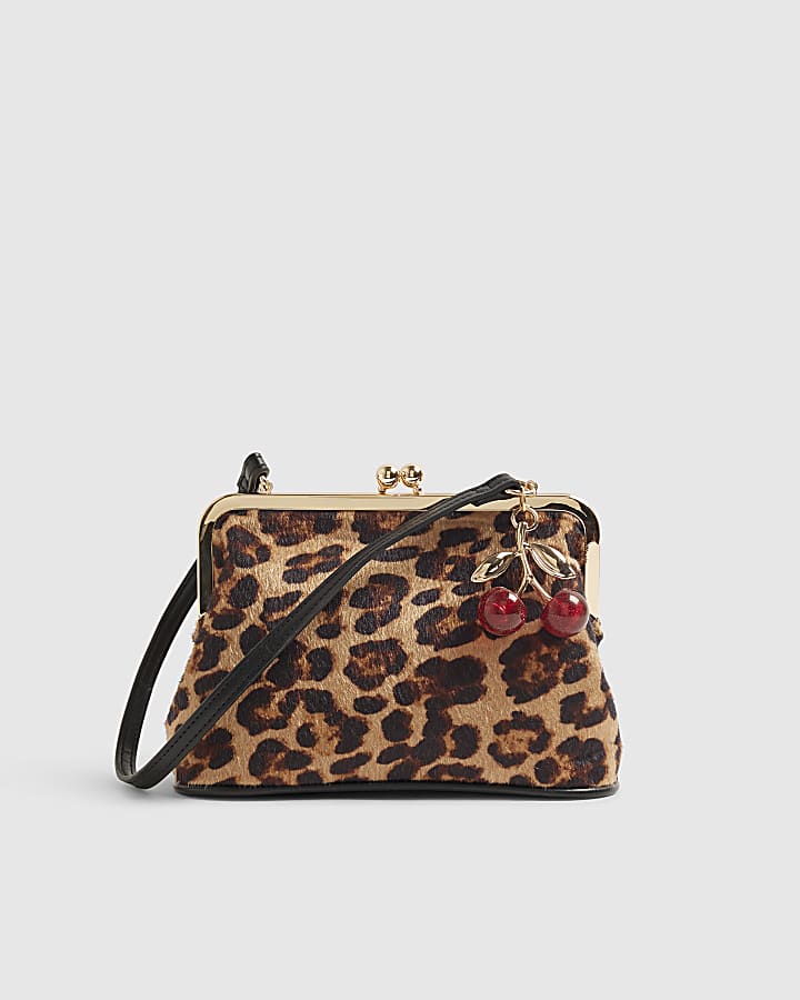 Brown Leopard Print Framed Clutch Bag