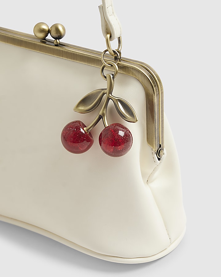 Cream Framed Cherry Charm Clutch Bag