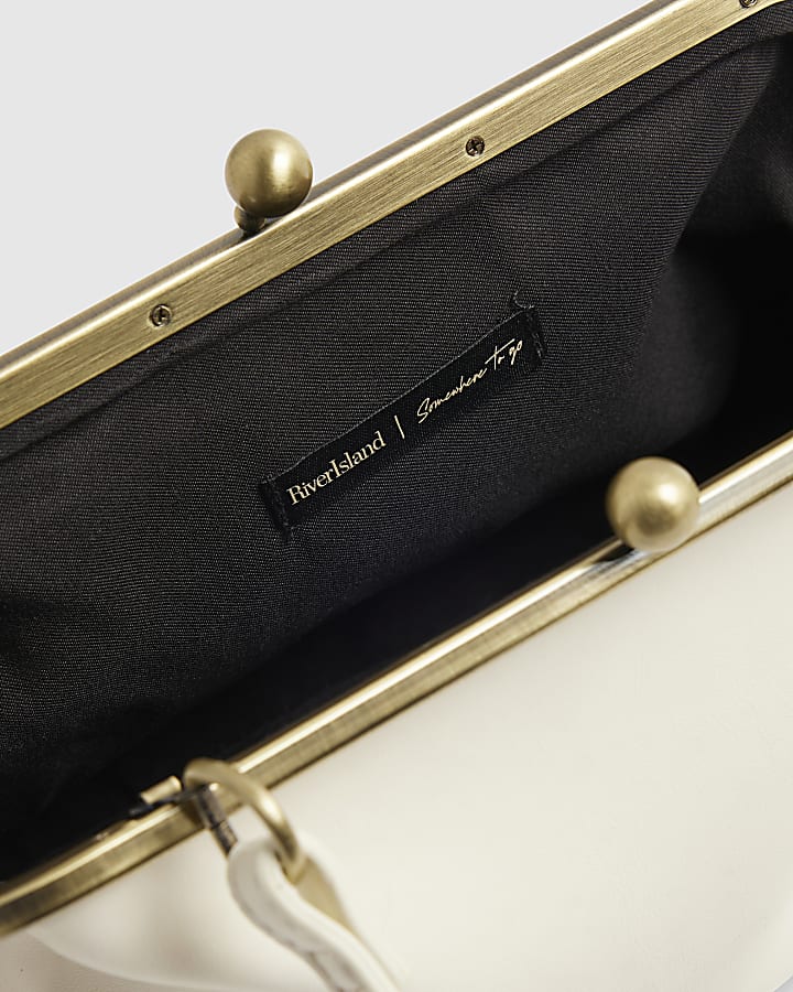 Cream Framed Cherry Charm Clutch Bag