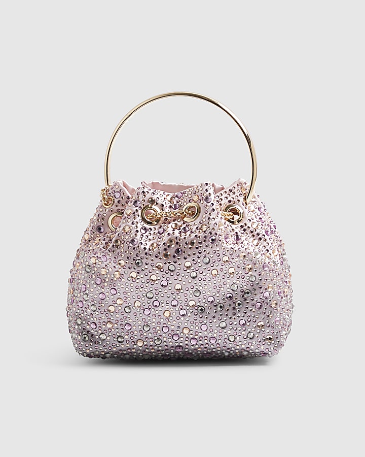 Pink Satin Ombre Diamante Clutch Bag