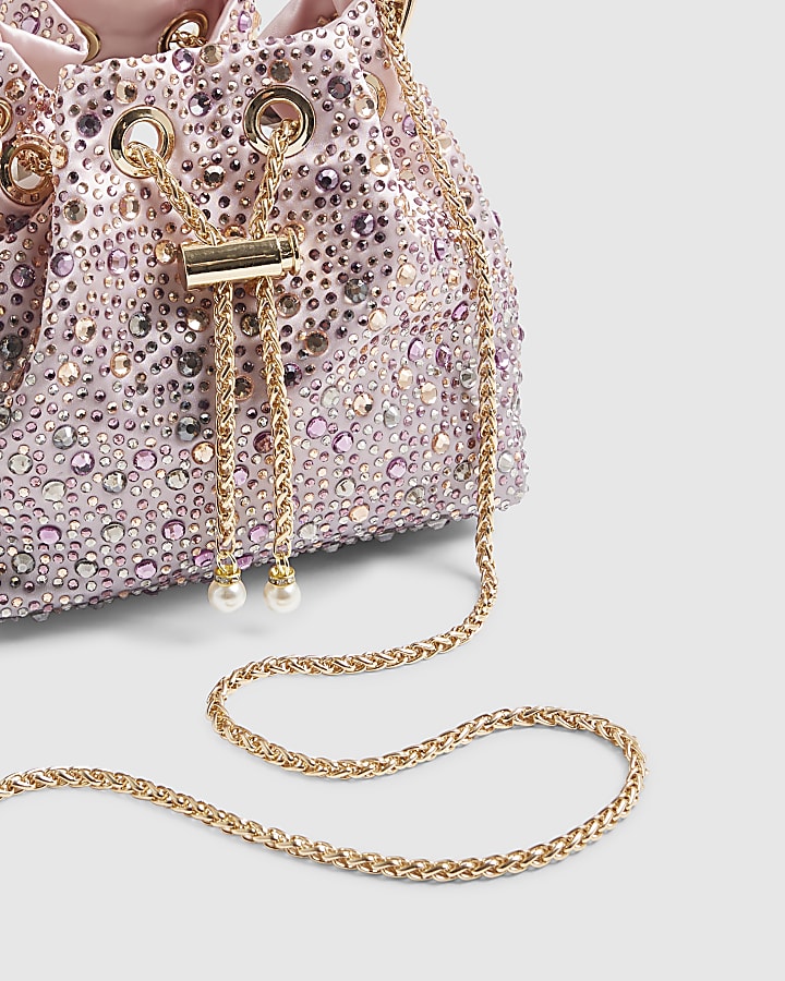 Pink Satin Ombre Diamante Clutch Bag
