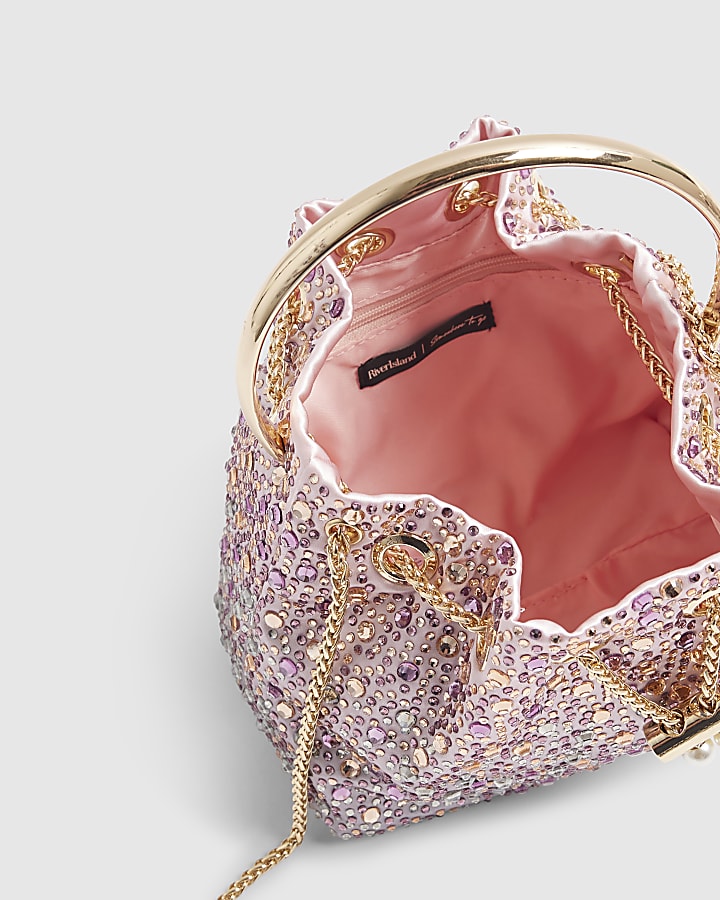 Pink Satin Ombre Diamante Clutch Bag
