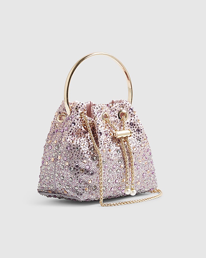 Pink Satin Ombre Diamante Clutch Bag