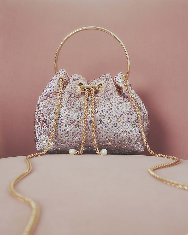 Pink Satin Ombre Diamante Clutch Bag