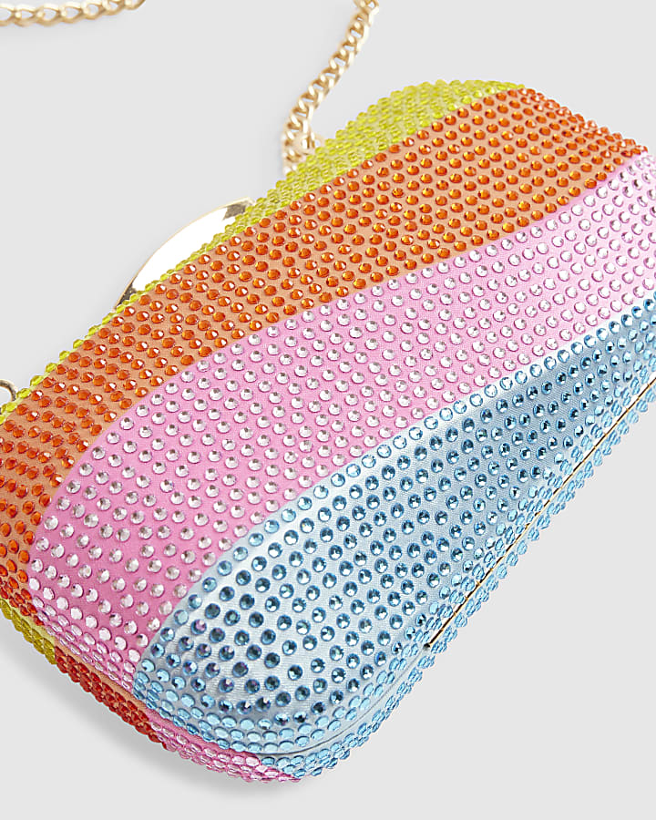 Purple Diamante Rainbow Swirl Hard Clutch Bag