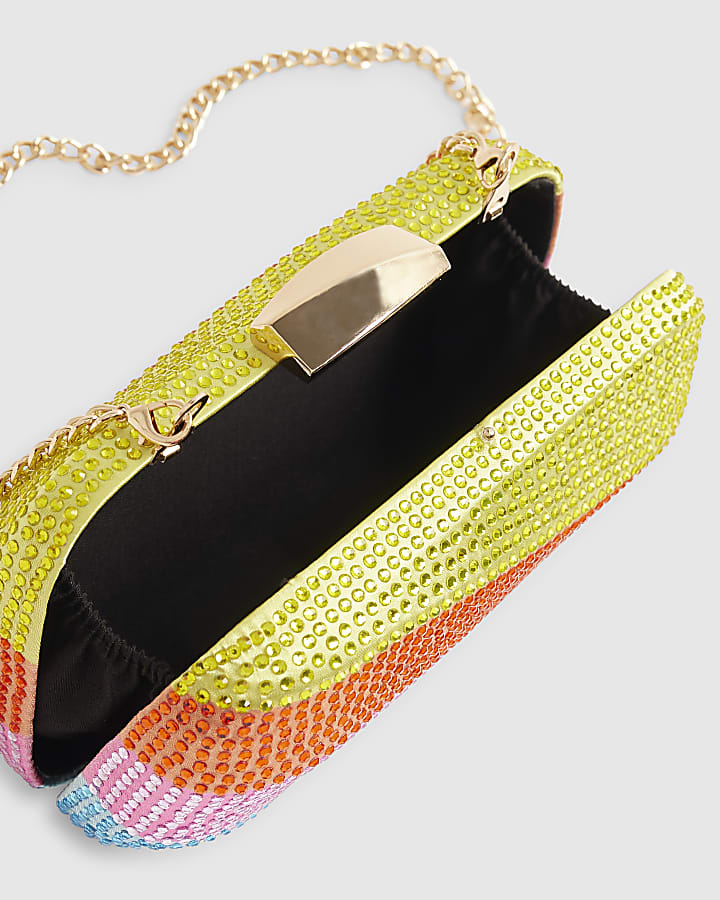 Purple Diamante Rainbow Swirl Hard Clutch Bag