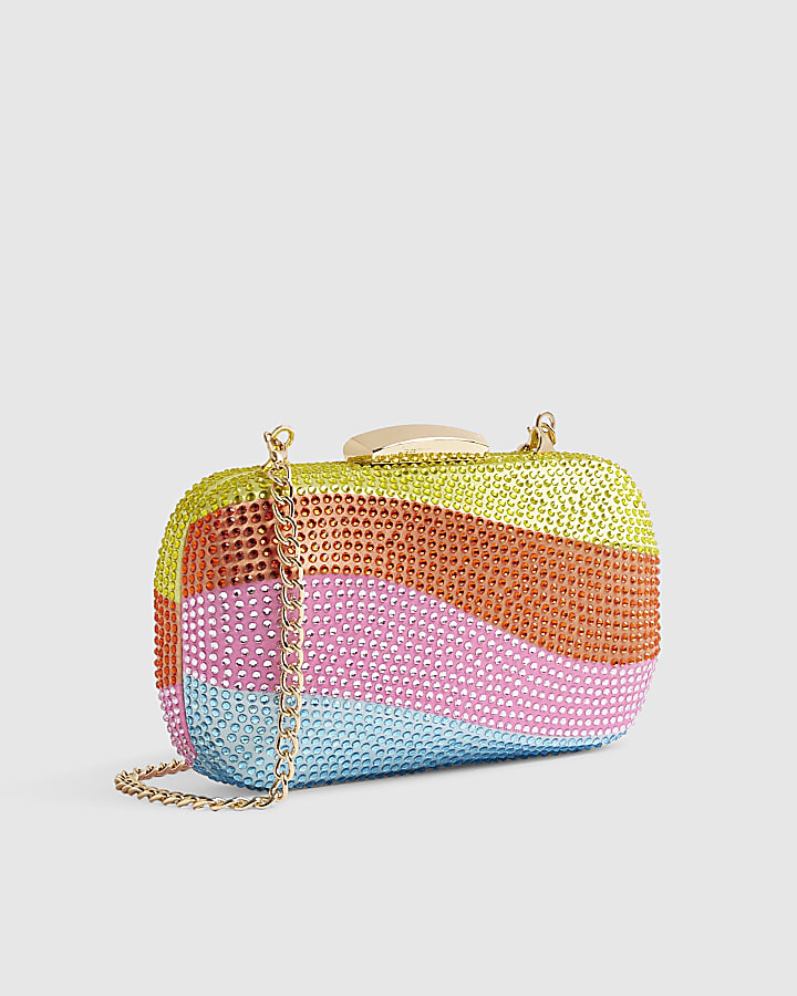 Purple Diamante Rainbow Swirl Hard Clutch Bag