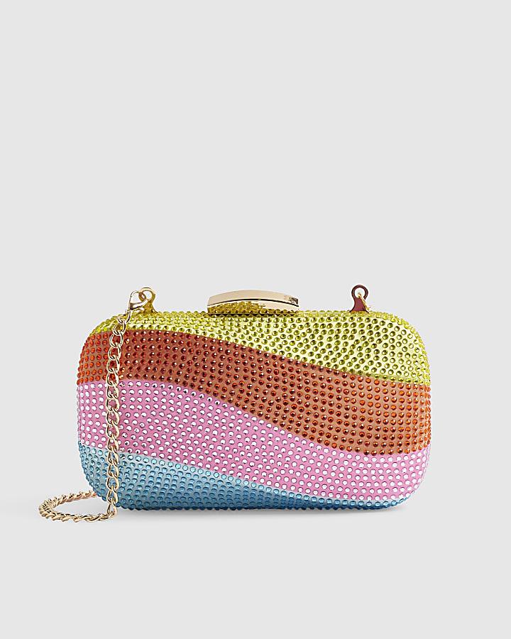 Purple Diamante Rainbow Swirl Hard Clutch Bag