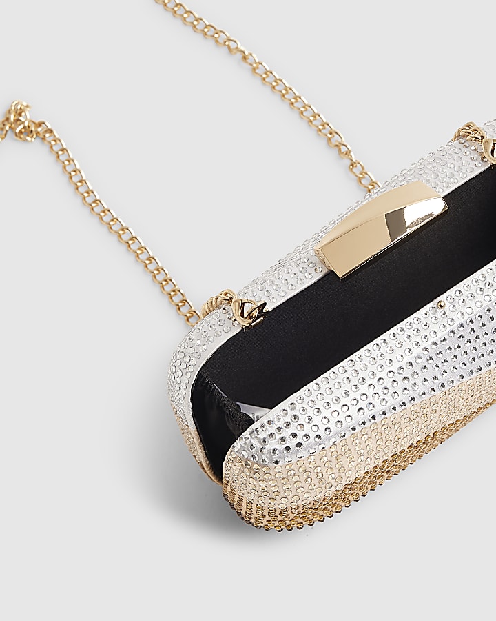 Gold Rainbow Swirl Embellished Clutch Bag