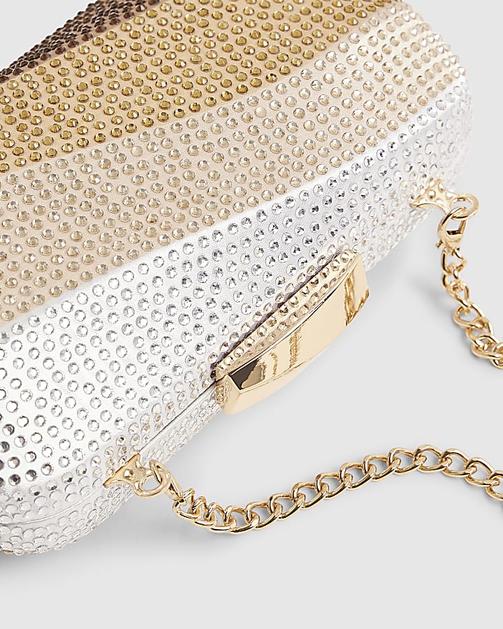 Gold Rainbow Swirl Embellished Clutch Bag