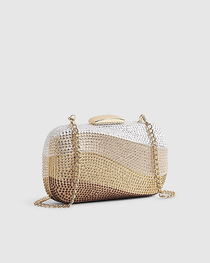 Gold Rainbow Swirl Embellished Clutch Bag