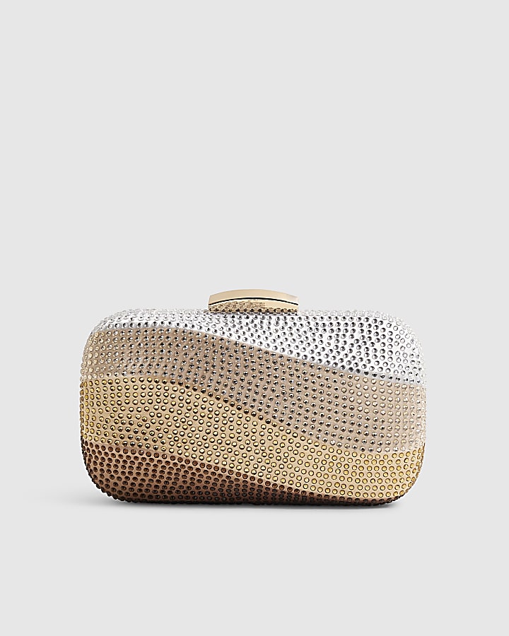 Gold Rainbow Swirl Embellished Clutch Bag