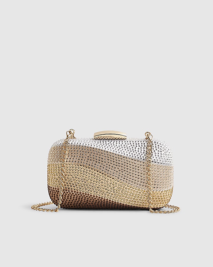 Gold Rainbow Swirl Embellished Clutch Bag