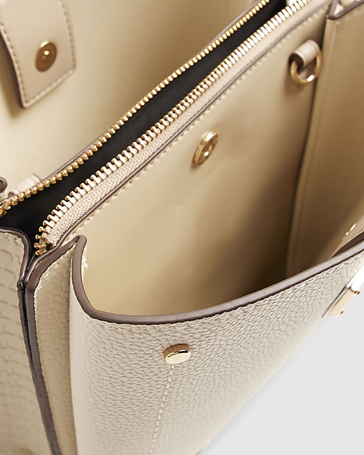 Cream Panelled Triple Compartment Bag