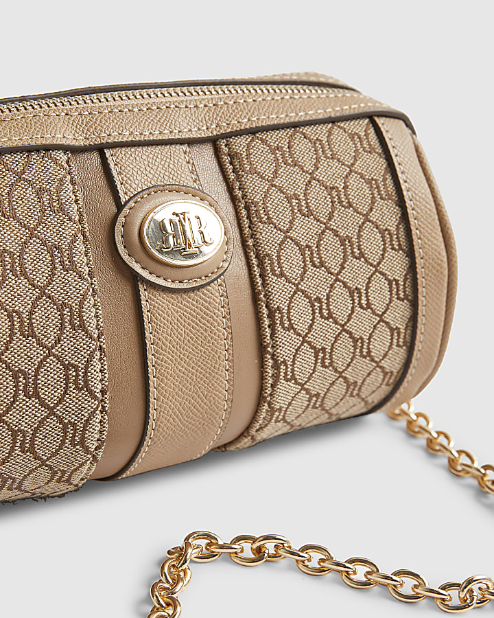 Beige Jacquard Monogram Mini Barrel Bag