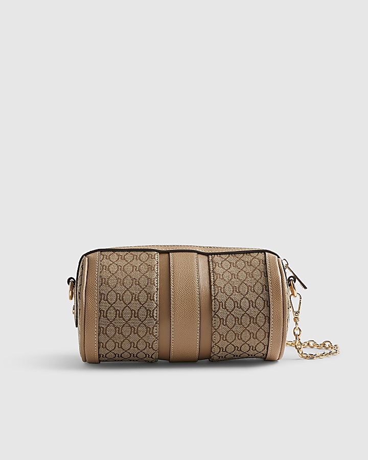 Beige Jacquard Monogram Mini Barrel Bag