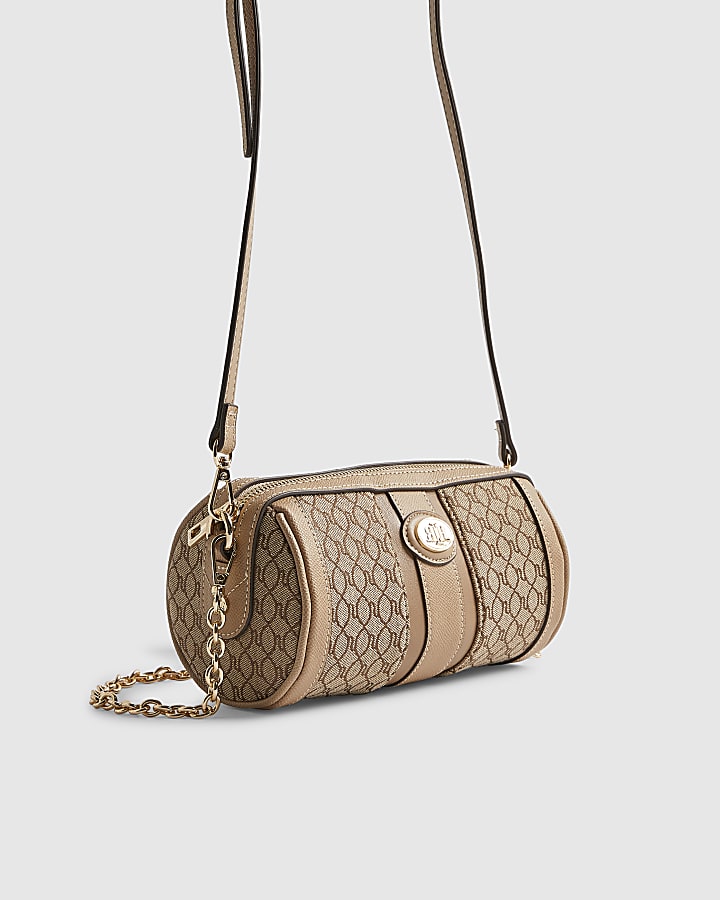 Beige Jacquard Monogram Mini Barrel Bag