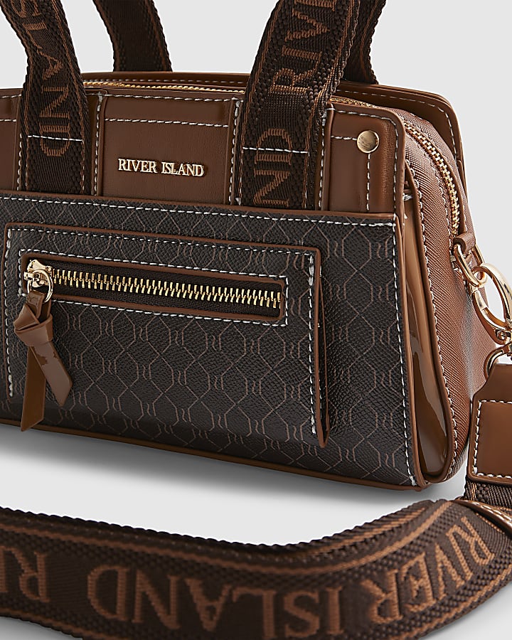 Brown Webbing Handle Monogram Tote Bag