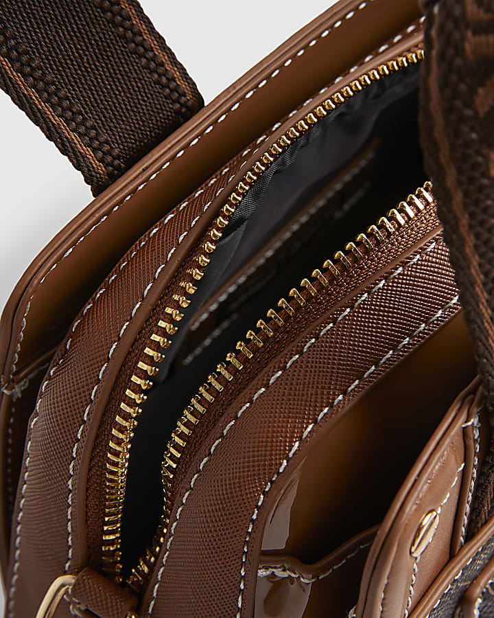 Brown Webbing Handle Monogram Tote Bag