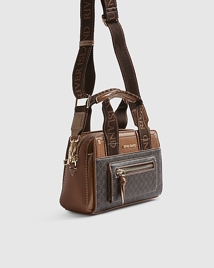 Brown Webbing Handle Monogram Tote Bag