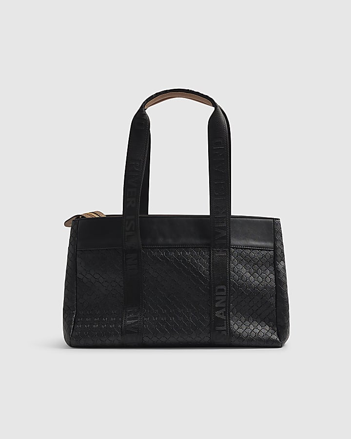 Black Embossed Monogram Tote Bag