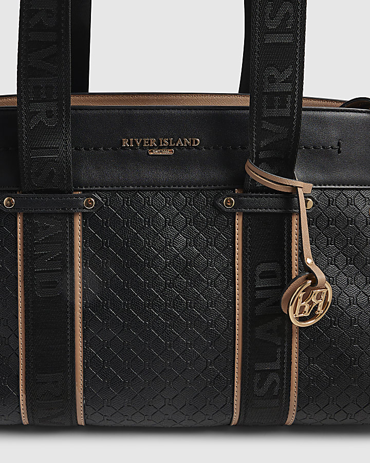 Black Embossed Monogram Tote Bag
